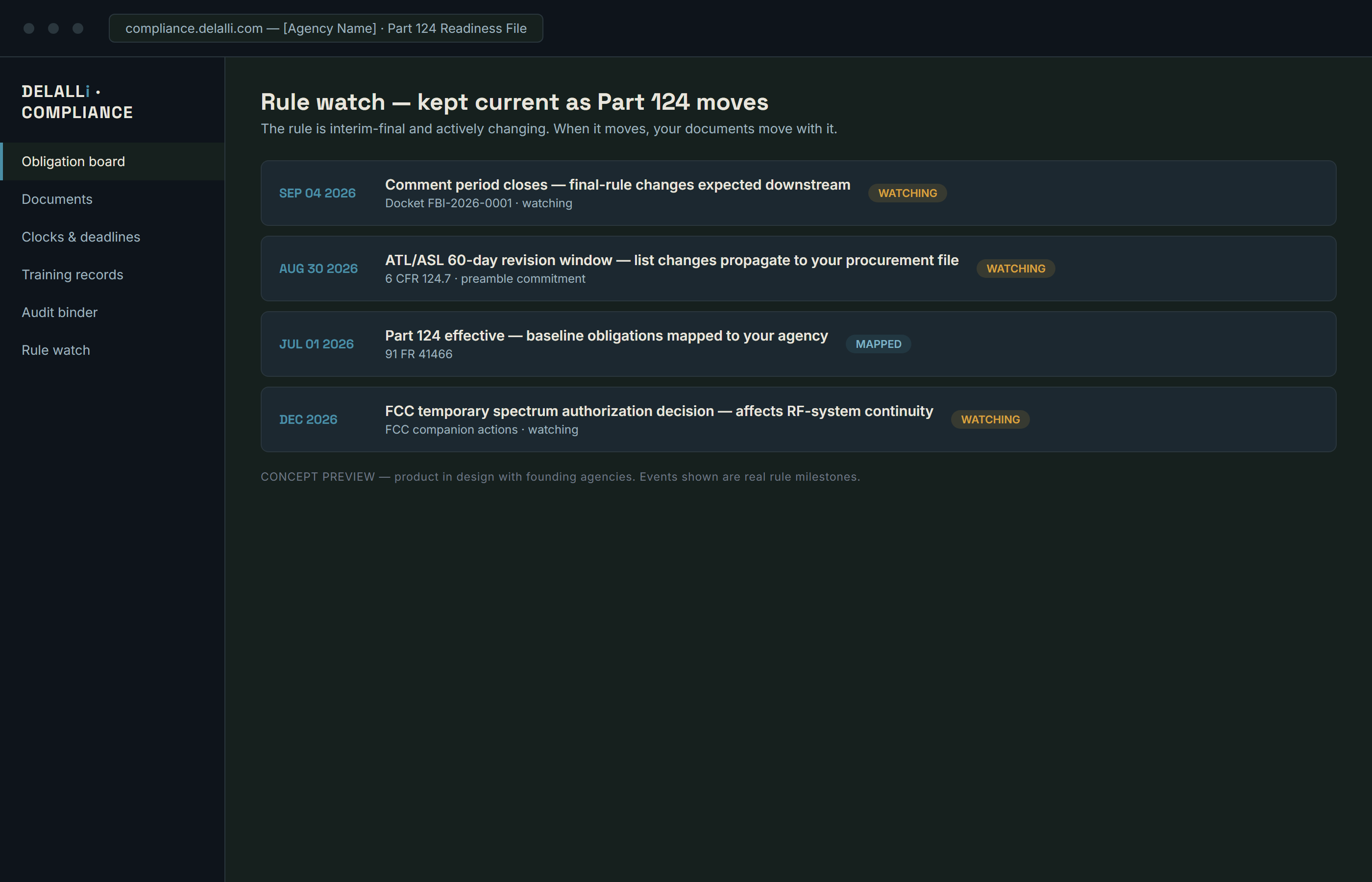 Concept preview: rule watch tracking Part 124 changes and propagating them to agency documents